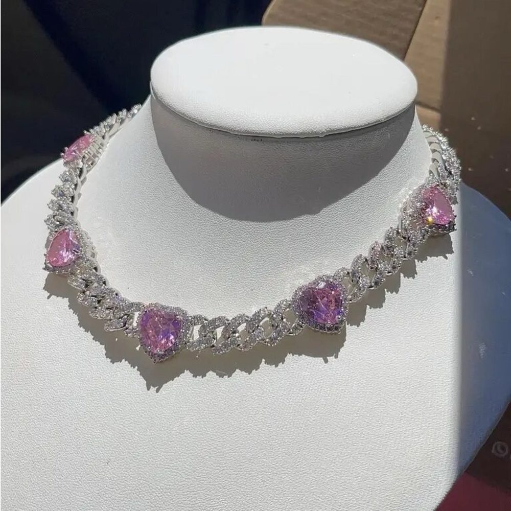 heart cuban choker ,heart choker ,heart iced Cuban Link Chain Necklace - Picture 7 of 9